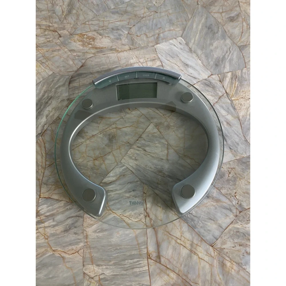 Thinner by Conair Digital Bathroom Scale Glass Silver Modern Weight Tracker